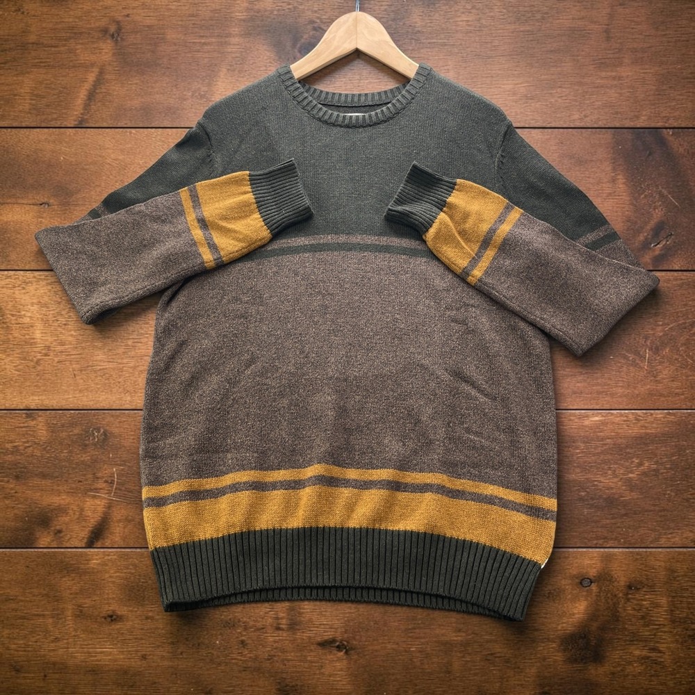 NEW Levis Mens M Rosin Green Brown Color Block Stripe Cotton Crewneck Sweater